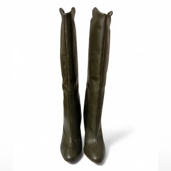 NWOB - SCHUTZ Gabrielle Military Army Green Leather Knee High Boots - Size 9.5B - Picture 4 of 9
